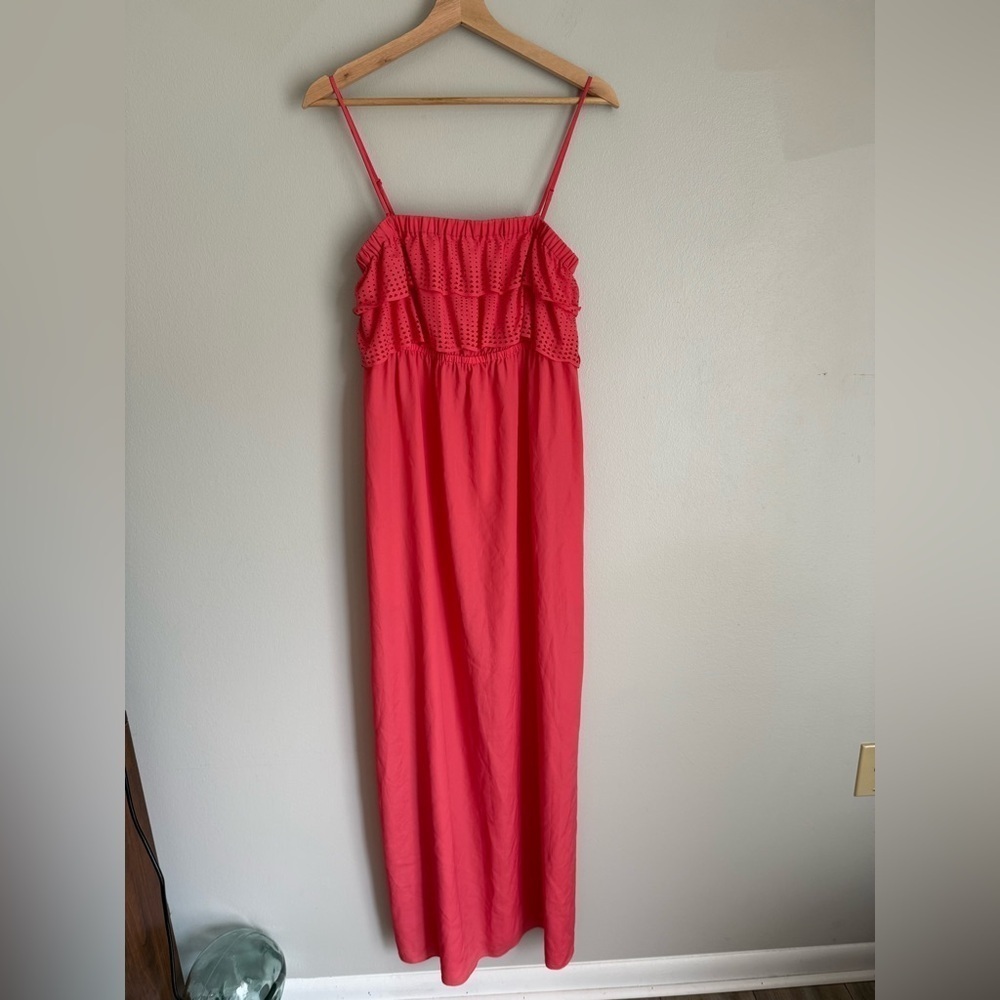 Susana Monaco lattice cutout ruffle maxi dress with pockets pink size 8